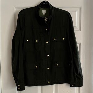 J. Crew Factory Olive Utility Jacket with Gold Buttons